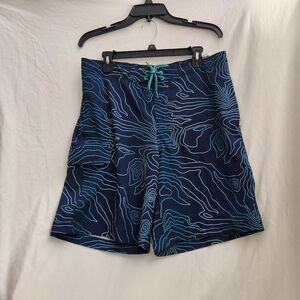 NWT Navy and Teal Patterned Board Shorts